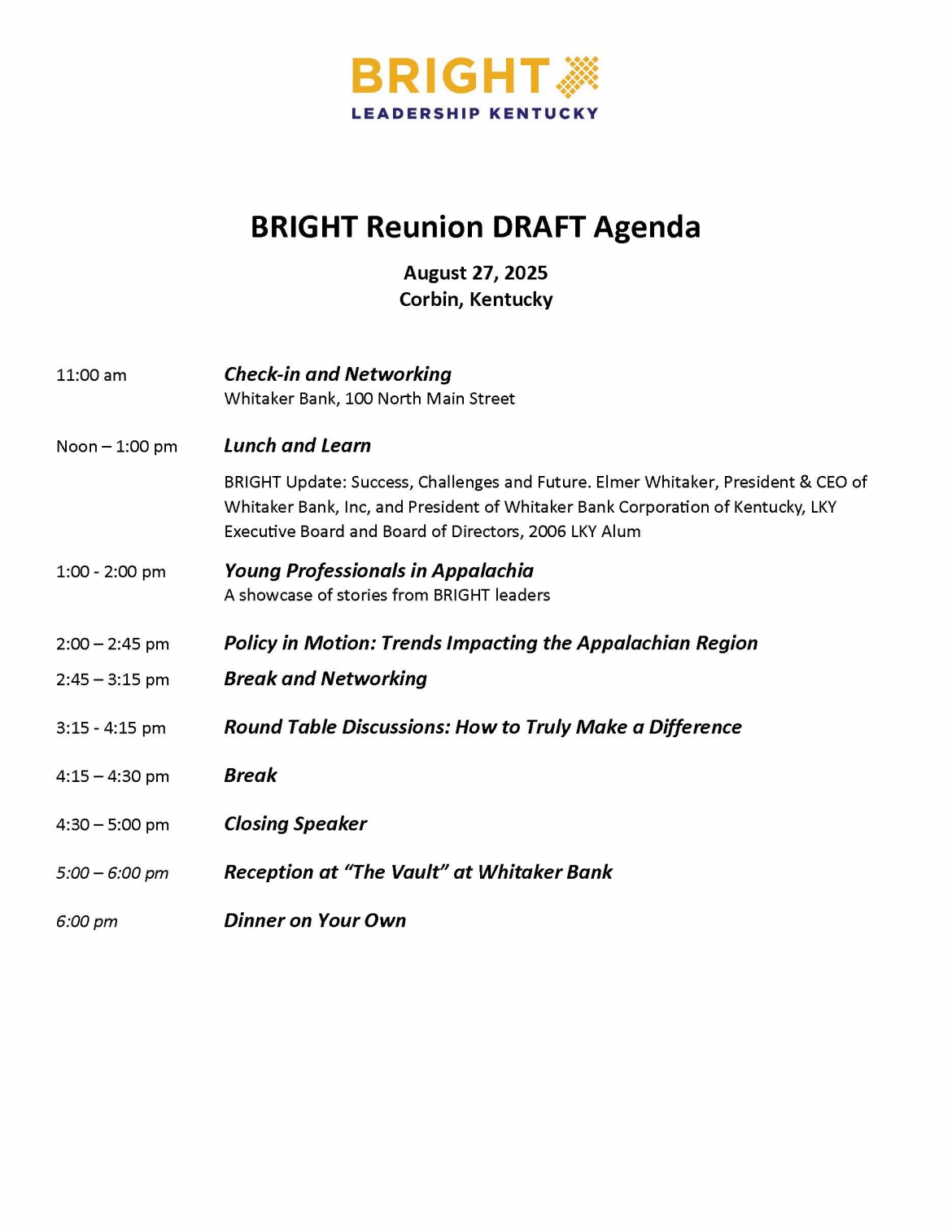 BRIGHT Reunion Agenda